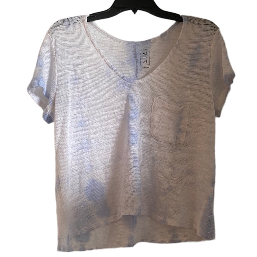 Blue & white beachy mesh top